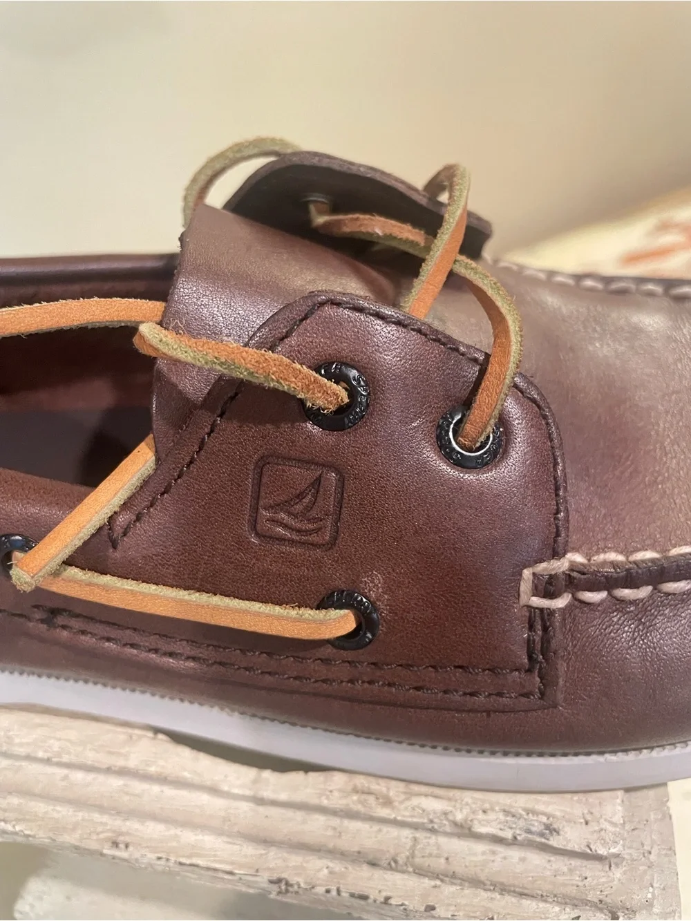 Sperry Dark Brown Leather Boat Shoes with Tan Laces